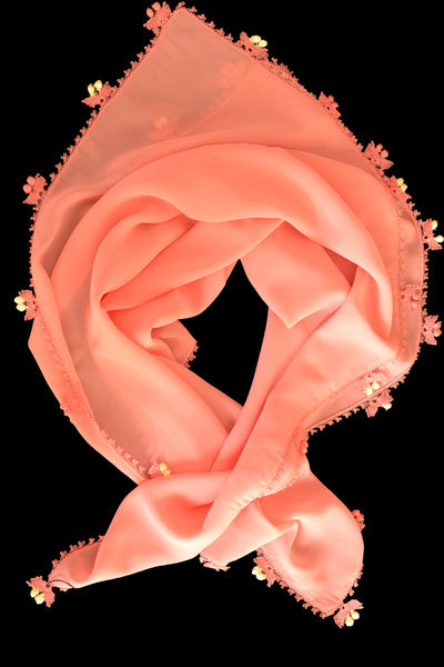 GiGi Collection Silk Neck Scarf Peach with Peach Yellow lace – Ino