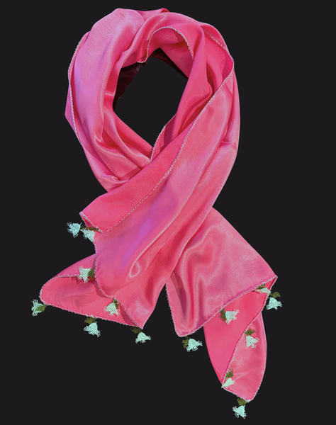 GiGi Collection Oblong Silk Scarf - Hot Pink with White lace