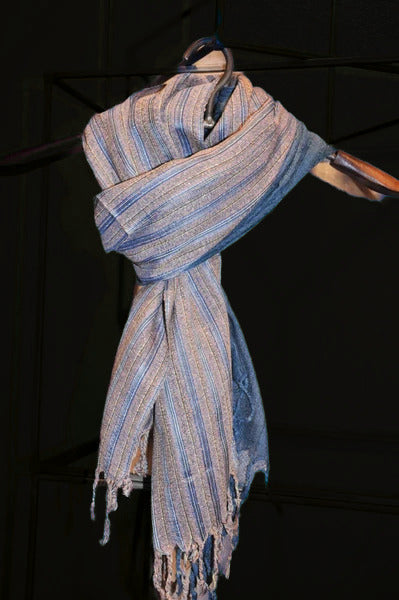 Sophisto Collection Handmade Gray Silk Scarf with Stripes