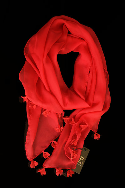 GiGi Collection Oblong Silk Scarf - Red with Red lace