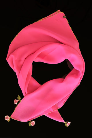 GiGi Collection Silk Neck Scarf - Deep Pink with Deep Pink, White and Green lace