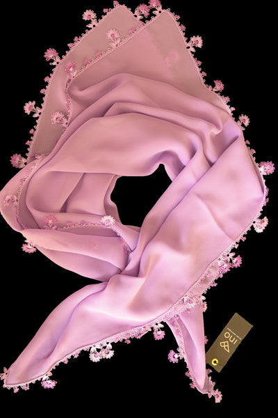 GiGi Collection Silk Neck Scarf  - Lavender  with Lavender  & White lace