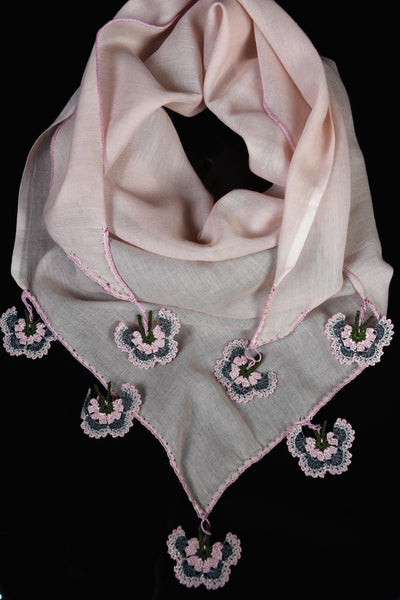 Bohemian - Millennial Pink scarf with gray & pink butterfly medallions